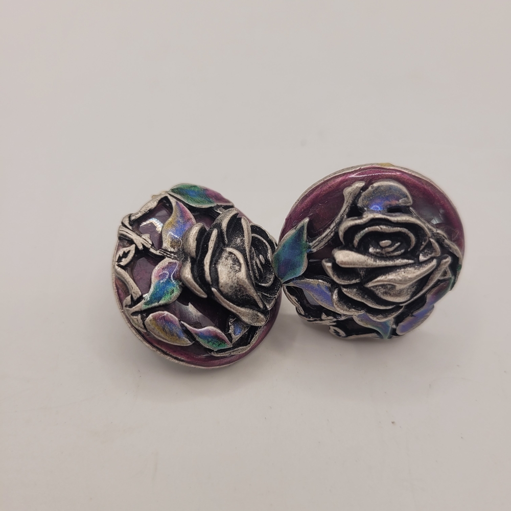 Chico's Silver and Purple Rose Earrings